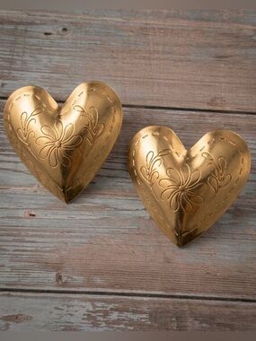 Zara Style Vintage Gold Heart Statement Earrings Large Floral Western